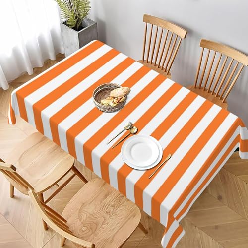 Orange und weiße rechteckige Tischdecke burgunderrote und cremefarbene Streifen waschbare Tischdecke dekorative längliche Tischdecke für Urlaub Party Bankett Event Abendessen von KWQDOZF
