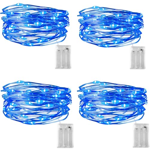 KX-ENERGIE 4 Stück LED Lichterkette Batterie Betrieb, 5m 50 Blau Micro LEDs,IP65 Wasserdicht Kupferdraht Lichter für Innen & Außen, Weihnachtsdeko, Party, Hochzeit, Schlafzimme von KX-ENERGIE