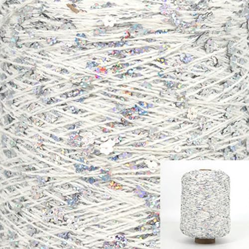 Pailletten-merzerisiertes Garn, Baumwoll-Paillettengarn, 50 g, Strang, mehrfarbig, 6 mm, 3 mm, for Handstricken, DIY(Aj020) von KXAOXGRC