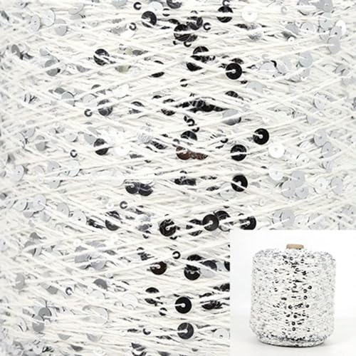 Pailletten-merzerisiertes Garn, Baumwoll-Paillettengarn, 50 g, Strang, mehrfarbig, 6 mm, 3 mm, for Handstricken, DIY(Aj021) von KXAOXGRC