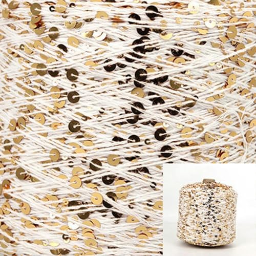 Pailletten-merzerisiertes Garn, Baumwoll-Paillettengarn, 50 g, Strang, mehrfarbig, 6 mm, 3 mm, for Handstricken, DIY(Aj022) von KXAOXGRC
