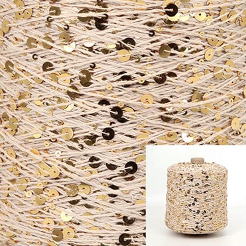 Pailletten-merzerisiertes Garn, Baumwoll-Paillettengarn, 50 g, Strang, mehrfarbig, 6 mm, 3 mm, for Handstricken, DIY(Aj102) von KXAOXGRC