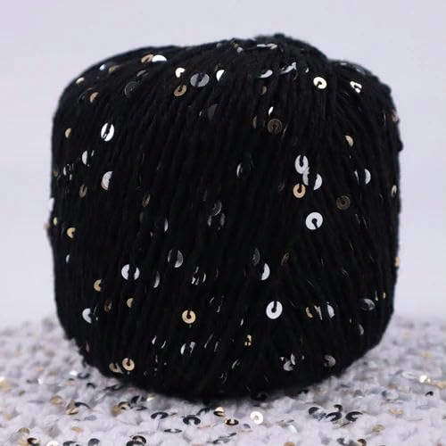 Pailletten-merzerisiertes Garn, Pailletten-Baumwollgarn, Schwarz und Weiß, 50 g(1) von KXAOXGRC