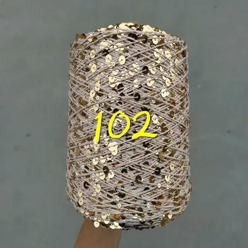 Pailletten-merzerisiertes Garn, Paillettengarn, 20 g, 99% Baumwolle, mehrfarbig, 6 mm – 3 mm, 58 Meter, for Handstricken(20g 102) von KXAOXGRC