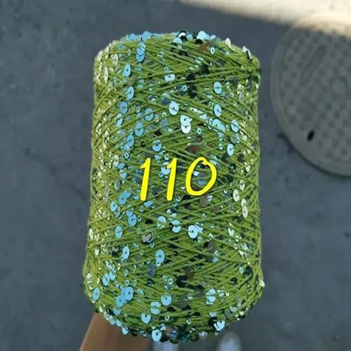 Pailletten-merzerisiertes Garn, Paillettengarn, 20 g, 99% Baumwolle, mehrfarbig, 6 mm – 3 mm, 58 Meter, for Handstricken(20g 110) von KXAOXGRC
