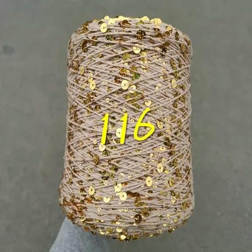 Pailletten-merzerisiertes Garn, Paillettengarn, 20 g, 99% Baumwolle, mehrfarbig, 6 mm – 3 mm, 58 Meter, for Handstricken(20g 116) von KXAOXGRC