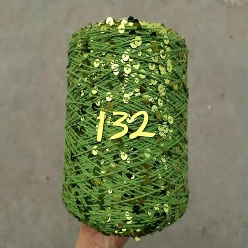 Pailletten-merzerisiertes Garn, Paillettengarn, 20 g, 99% Baumwolle, mehrfarbig, 6 mm – 3 mm, 58 Meter, for Handstricken(20g 132) von KXAOXGRC