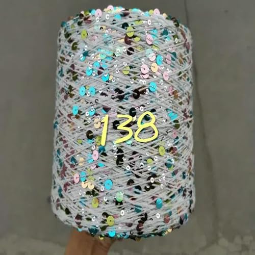 Pailletten-merzerisiertes Garn, Paillettengarn, 20 g, 99% Baumwolle, mehrfarbig, 6 mm – 3 mm, 58 Meter, for Handstricken(20g 138) von KXAOXGRC