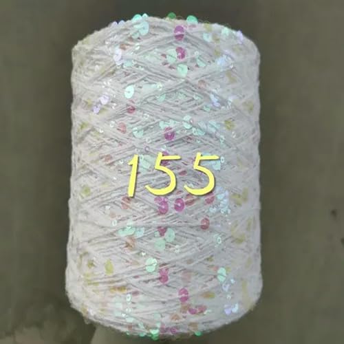 Pailletten-merzerisiertes Garn, Paillettengarn, 20 g, 99% Baumwolle, mehrfarbig, 6 mm – 3 mm, 58 Meter, for Handstricken(20g 155) von KXAOXGRC