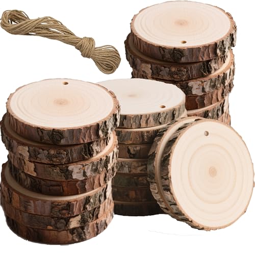 20 vorgebohrte Holzscheiben mit Löchern, 8,1 - 10,2 cm natürliche Kiefernscheiben und 8 m Hanfseil, geschliffen, glatt, Bastelset für Weihnachtsschmuck, rustikale Hochzeitsdekoration, Kinderkunst (30 20 vorgebohrte Holzscheiben mit Löchern, 8,1 - 10,2 cm natürliche Kiefernscheiben und 8 m Hanfseil, geschliffen, glatt, Bastelset für Weihnachtsschmuck, rustikale Hochzeitsdekoration, Kinderkunst (30 von KXEXK