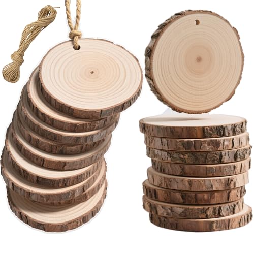 20 vorgebohrte Holzscheiben mit Löchern, 8,1 - 10,2 cm natürliche Kiefernscheiben und 8 m Hanfseil, geschliffen, glatt, Bastelset für Weihnachtsschmuck, rustikale Hochzeitsdekoration, Kinderkunst (20 20 vorgebohrte Holzscheiben mit Löchern, 8,1 - 10,2 cm natürliche Kiefernscheiben und 8 m Hanfseil, geschliffen, glatt, Bastelset für Weihnachtsschmuck, rustikale Hochzeitsdekoration, Kinderkunst (20 von KXEXK