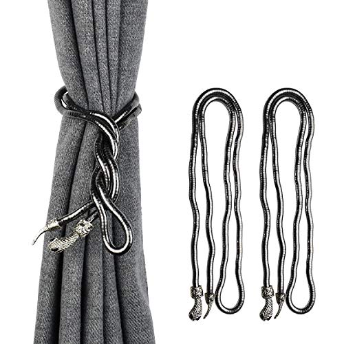KXLIFE Schlangen-Vorhang-Raffhalter, dekorative Vorhänge, handgefertigte Metallseil-Raffhalter, kreative Fenstervorhänge, gedrehte Raffhalter, Schlangenhandwerk (schwarz, 2 Stück) von KXLIFE