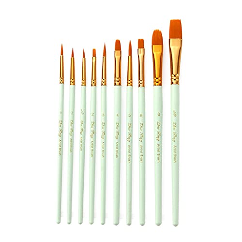 10 Pack Paint Pinsel Set Holzgriff für Kunst Acryl Gouache Öl Aquarell -Künstler Leinwand Synthetische Nylon -Tipps (Grau) von KXQYIKYI