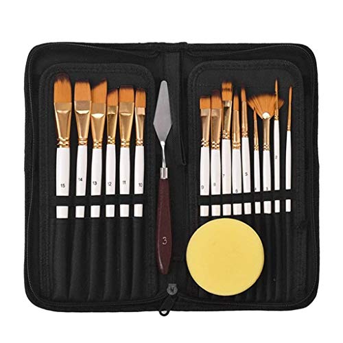 15 PCs Pinsel Set Öl Aquarell Gouache Malerei Tragetasche Palette und Schwamm Kunstversorgungen Schreibwaren (e) von KXQYIKYI