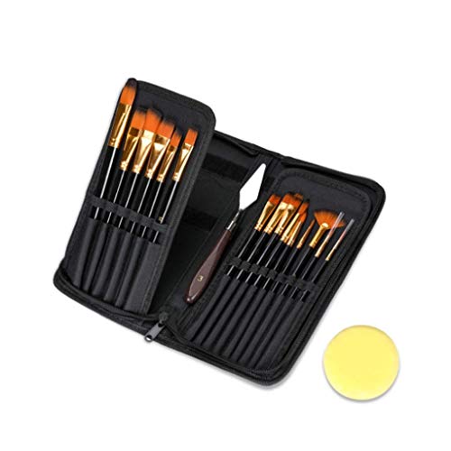 15 PCs Pinsel Set Öl Aquarell Gouache Malerei Tragetasche Palette und Schwamm Kunstversorgungen Schreibwaren (e) von KXQYIKYI