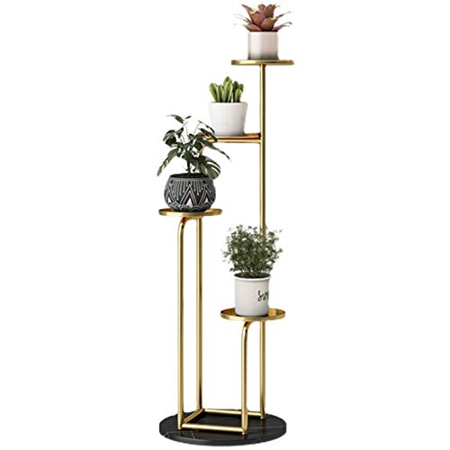 KXQYIKYI Pflanzenständer aus Metall mit 4 Etagen und Marmorsockel, mehrschichtiger Blumenhalter, hoher Pflanzenständer, Topf-Ausstellungsregal für Büro, Wohnzimmer, Garten (112 cm, goldfarben) von KXQYIKYI