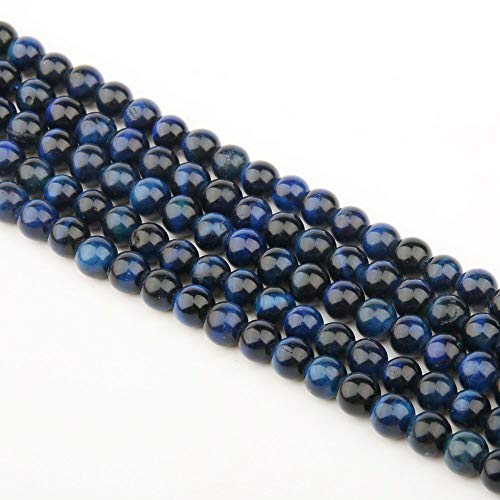 Natürliche Steinperlen, lose Perlen, runde Form, blaues Tigerauge für Schmuckherstellung, DIY, Halsketten, Armbänder, Zubehör, 4, 6, 8, 10, 12 mm, voller Textur (Farbe: Blau, Größe: 6 mm) von KXQYIKYI