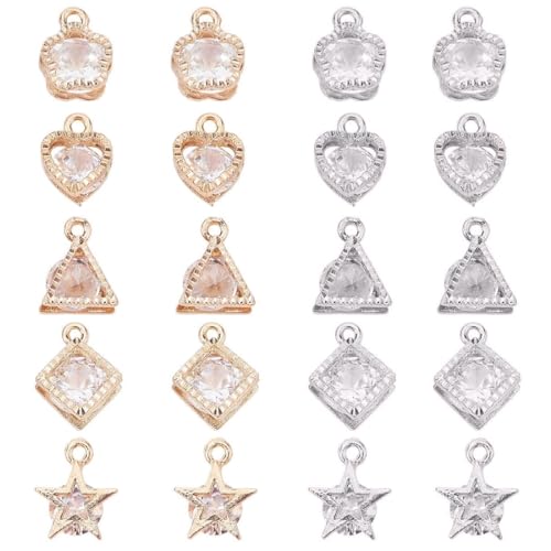 KXUSW Charms Anhänger Set,20 Stücke，Kristall-Zirkonia Kettenanhänger,Anhänger Für Armbänder,Ohrringe Anhänger，Benutzt Für Schmuck Selber Machen(Gold Und Silber) von KXUSW