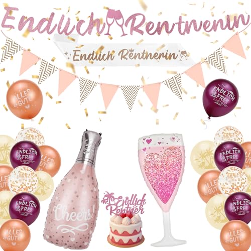 KXVXXV Rente Deko Ruhestand Deko Renteneintritt Frau Renteneintritt Geschenk Frau, inklusive Alles Gute Zum Ruhestand Luftballons Endlich Rentnerin Girlande von KXVXXV