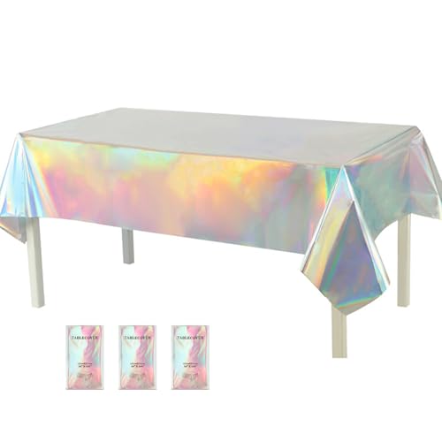 KXWDKJ Einweg-Tischdecke, wasserfest, Kunststoff, glänzend, Laser, 137,2 x 274,3 cm, für Mädchen, Jungen, Geburtstag, Hochzeit, Party-Dekorationen (3 Stück) von KXWDKJ