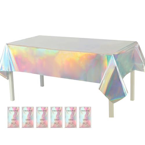 KXWDKJ Einweg-Tischdecke, wasserfest, Kunststoff, glänzend, Laser, 137,2 x 274,3 cm, für Mädchen, Jungen, Geburtstag, Hochzeit, Party-Dekorationen (6 Stück) von KXWDKJ