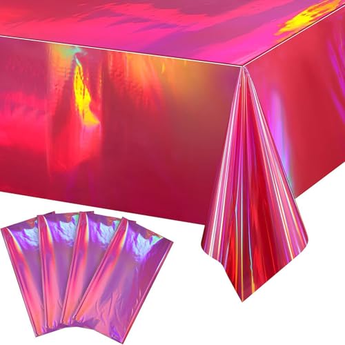 KXWDKJ Party-Tischdecke, Einweg-Tischdecke, 137,2 x 274,3 cm, für Partys, für Mädchen, Jungen, Geburtstag, Hochzeit, Party-Dekorationen, 4 Stück (Rot-Rosa) von KXWDKJ