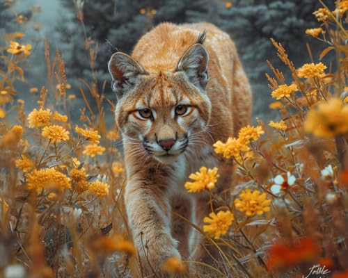 Kreuzstich-Stickset, verspielter Puma im Wald, Kreuz-Sets für Erwachsene, einfach gezählte Kreuz-Sets für Anfänger, 40,6 x 50,8 cm von KY-link