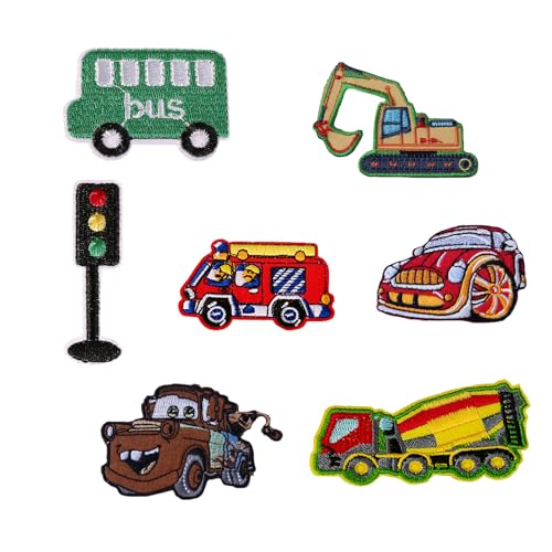 7 Stück Flicken Aufbügler Applikation Bügelbilder Aufnäher Bügelflicken Patch Kinder - Wagen von KYCCCA