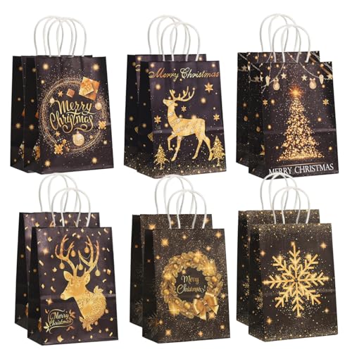 12pcs Weihnachtsgeschenkbeutel 6 Styles Papiertüten mit Griffen Schwarz Gold kleiner Papiergeschenktüten Massen für Weihnachtsverpackung Weihnachten Urlaubsgeschenke 12pcs Weihnachtsgeschenkbeutel 6 Styles Papiertüten mit Griffen Schwarz Gold kleiner Papiergeschenktüten Massen für Weihnachtsverpackung Weihnachten Urlaubsgeschenke von KYEQATY
