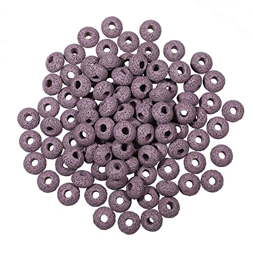 KYEYGWO 50 Stück Lavastein Rondelle Perlen für die Schmuckherstellung, Vulkangestein Großes Loch Lose Perlen Spacer Europäische Steinperlen Heilstein Haarperlen für DIY Design und Armband, Violett KYEYGWO 50 Stück Lavastein Rondelle Perlen für die Schmuckherstellung, Vulkangestein Großes Loch Lose Perlen Spacer Europäische Steinperlen Heilstein Haarperlen für DIY Design und Armband, Violett von KYEYGWO