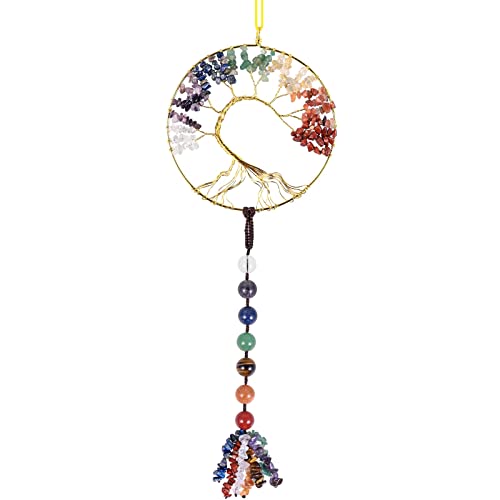 KYEYGWO 7 Chakren Stein Baum des Lebens Hängen Deko mit Runde Perlen Trommelsteine Quaste, Kristall Wand Hängende Ornament Edelstein Traumfänger Haus Fensterdekoration KYEYGWO 7 Chakren Stein Baum des Lebens Hängen Deko mit Runde Perlen Trommelsteine Quaste, Kristall Wand Hängende Ornament Edelstein Traumfänger Haus Fensterdekoration von KYEYGWO