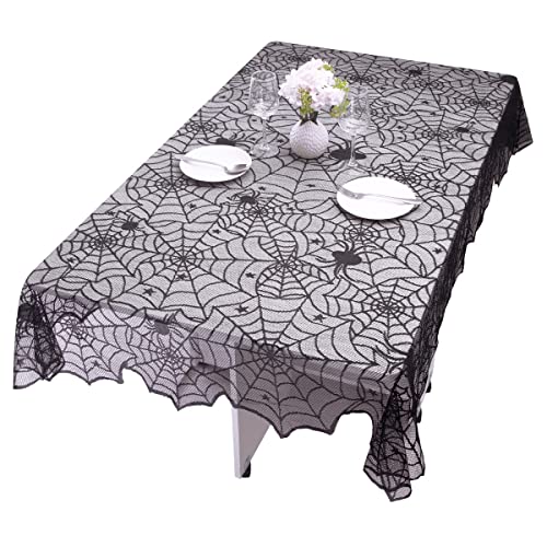 KYEYGWO Schwarz Spitze Tischdecke mit Gotisches Spinnennetz Muster, Halloween Tischwäsche Rechteck Tischtuch Spinne Tischdeko für Party Allerheiligen Decor 180 x 135 cm von KYEYGWO