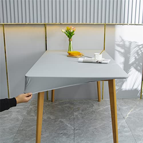 KYJSW 2 Stück wasserdichte rechteckige Tischdecken, weiche PU-Polyester-Tischdecke für lange Tische, Stretch, rutschfeste Tischdecke mit elastischen Bändern (hellgrau, 60 x 120 cm) von KYJSW