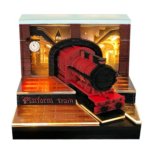 3D-Kunst-Kalender-Notizblock 2026, kreativer 3D-Schreibtischkalender 2026, magischer Zug, 3D-Kunst-Notizblock mit LED-Lichtern, Papierschnitzerei, Haftnotizen, für Büro, Zuhause, dekorative Ornamente von KYNEPSBH
