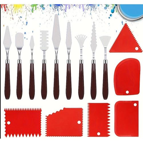Palette Messer Und Abstreifermesser Malwerkzeug Set,15-teiliges Spachtel-Set Für Acrylmalerei – 9 Edelstahl-Malmesser & 6 Kunststoff-Zahnspachtel Für Strukturpaste, Öl, Aquarell Und Mehr von KYRYD