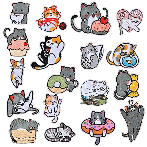 Bügelflicken Kinder, 18 Stück Katze Flicken zum Aufbügeln, Aufnäher zum Aufbügeln, Patches zum Aufbügeln, Applikation Flicken Zum Aufbügeln, Patch Sticker Kleidung für Kleidung Jacken Rucksäcke Jeans von KYSUN