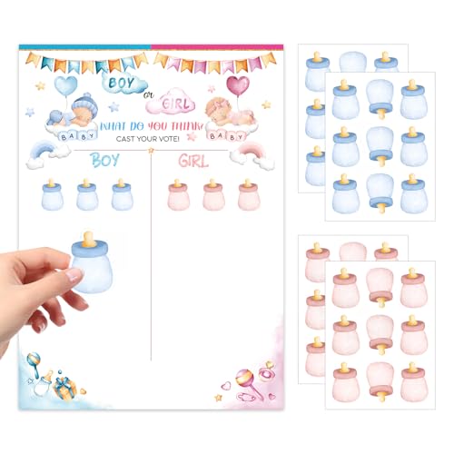 Gender Reveal Party Deko Geschlecht Verkünden 1 Stk Abstimmung Poster 36 Pcs Stickers 18 Pcs Team Girl or Boy Armbänder Spiele Mitgebsel für Enthüllung Party Baby Shower Babyparty von KYSUN
