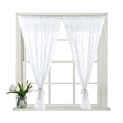 Weiße Spitzenvorhänge, Blumenstickerei-Design Transparente Vorhänge, Vintage Vorhang mit Vorhang Raffhalter für Wohnzimmer Schlafzimmer Bestickte Tüllvorhänge im Europäischen 145 x 200CM Weiße Spitzenvorhänge, Blumenstickerei-Design Transparente Vorhänge, Vintage Vorhang mit Vorhang Raffhalter für Wohnzimmer Schlafzimmer Bestickte Tüllvorhänge im Europäischen 145 x 200CM von KYSUN