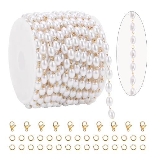 KYUNHOO Zierliche Rosenkranz-Perlenketten für Schmuckherstellung, 5 m, Kunstperlen, Dekoration, Edelstahl, Goldkette, Glieder mit Schmuckverbindern für DIY KYUNHOO Zierliche Rosenkranz-Perlenketten für Schmuckherstellung, 5 m, Kunstperlen, Dekoration, Edelstahl, Goldkette, Glieder mit Schmuckverbindern für DIY von KYUNHOO