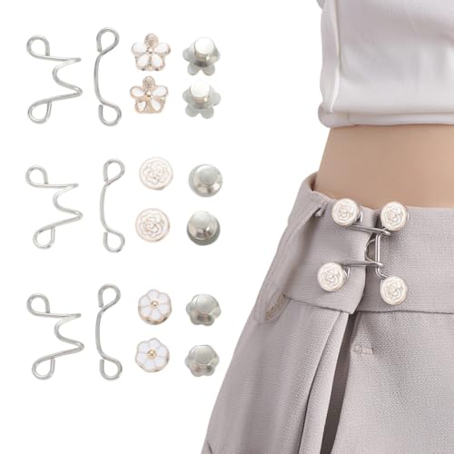 6 Set Hosenknopf Hosenbund Taillenspanner, Verstellbare Nagelfreie Taillenschnallen, Abnehmbarer Jeansknopf Hosen Clips, Wiederverwendbar, für Hosen Jeans Damen Rock von KZAQW