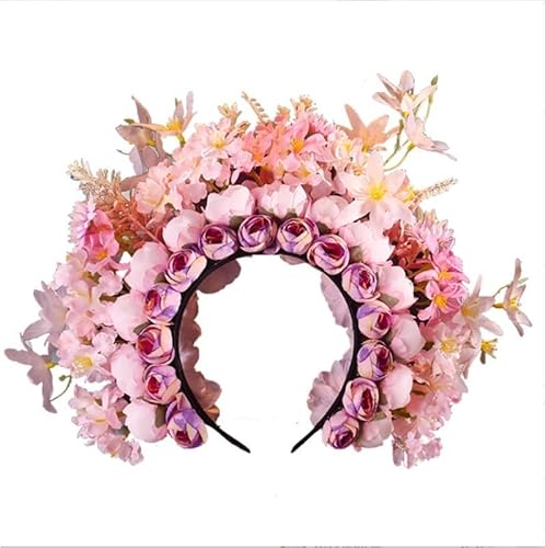 Niedliches Kunstblumen-Haarband für Mädchen, verstellbares florales Stirnband mit weichem Gummiband, eleganter Haarschmuck für Damen, Teenager, Partys, Hochzeiten, Alltag (mehrfarbig) (Rosa) von KZGMMHY8