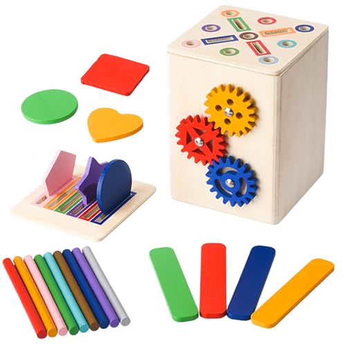 KZSAORN Montessori Spielzeug ab 1 Jahr, Formen Sortierbox aus Holz mit 6 Formen & Zahnrädern, Motorikwürfel Lernspielzeug, Farben Lernen Geschenk für Kinder Mädchen Jungen zu Weihnachten Geburtstag von KZSAORN