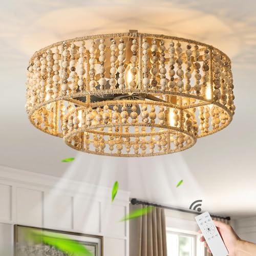 Deckenventilator mit Beleuchtung und Fernbedienung Rustikale Boho Deckenleuchte mit Ventilator Natürlich Holzperlen Kronleuchter E14 Leise Fan Deckenlampe für Wohnzimmer Küche Schlafzimmer Deckenventilator mit Beleuchtung und Fernbedienung Rustikale Boho Deckenleuchte mit Ventilator Natürlich Holzperlen Kronleuchter E14 Leise Fan Deckenlampe für Wohnzimmer Küche Schlafzimmer von KZT