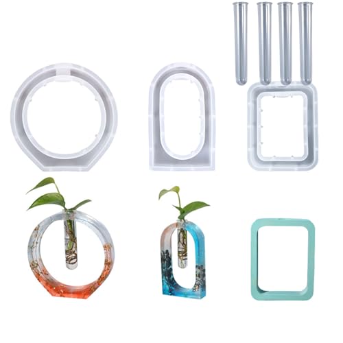 KZXCVS 3er Set Silikonform Vase mit 4 Stück Acryl Reagenzgläsern, Epoxidharz Formen Vase, Hydrokulturpflanzen Gießform Vase Desktop Dekoration Form | Groß- Silikonformen Gießformen Vase von KZXCVS