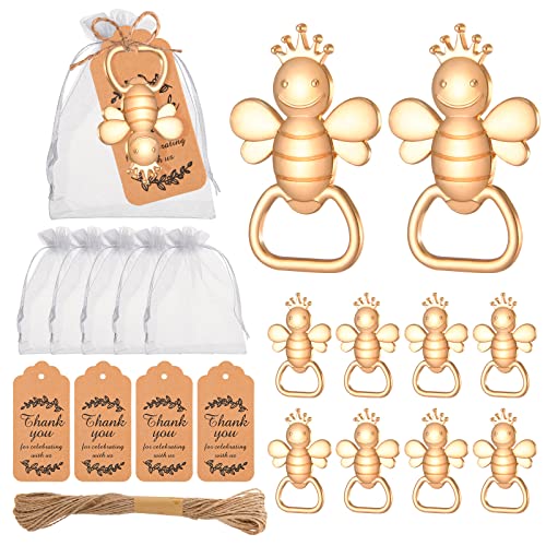 KaGrbves 24 Stück Gastgeschenke für Babyparty, Flaschenöffner, Rückgabegeschenke oder Mitbringsel mit Geschenketiketten und weißen Klarsichttüten in Blau (Biene) von KaGrbves