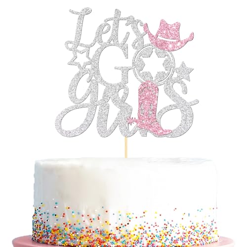 Let's Go Cowgirl-Kuchenaufsatz, Western-Cowgirl-Themenparty-Dekorationen, Cowgirl-Geburtstag, Rodeo, Junggesellinnenabschied, Brautparty, Dekorationen für Mädchen und Frauen, silberner Glitzer Let's Go Cowgirl-Kuchenaufsatz, Western-Cowgirl-Themenparty-Dekorationen, Cowgirl-Geburtstag, Rodeo, Junggesellinnenabschied, Brautparty, Dekorationen für Mädchen und Frauen, silberner Glitzer von Kaakswa