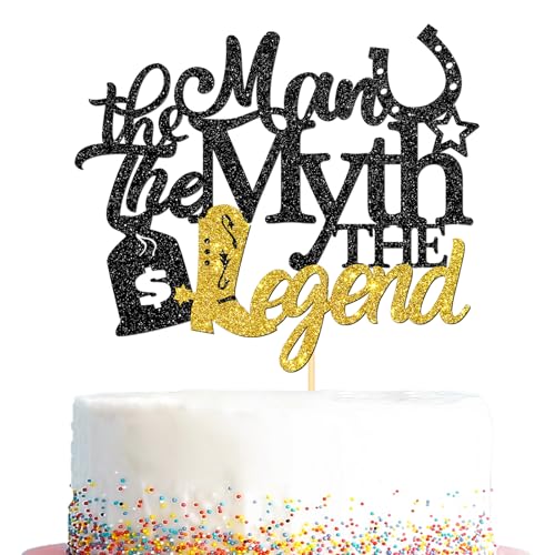 The Man The Myth The Legend Cake Topper, Retirement Theme Cake Pick Decorations, Happy Retirement Men's Birthday, Bachelor Party Decor Supplies, Black Glitter von Kaakswa