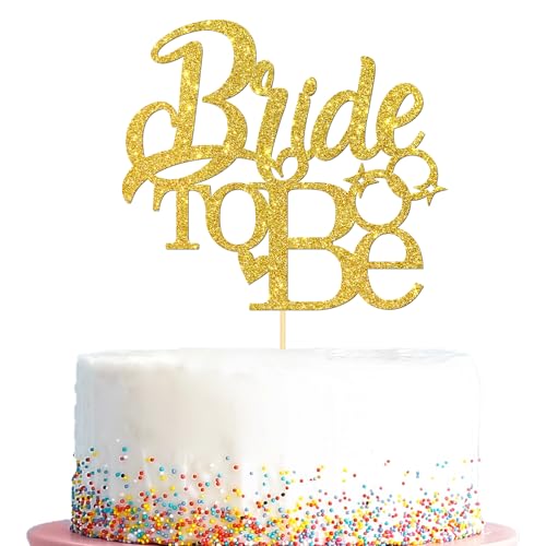 Tortenaufsatz mit Aufschrift "Bride to Be", Hochzeits-Thema, Kuchendekoration, Verlobung, Brautparty, Junggesellinnenabschied, goldfarbener Glitzer von Kaakswa