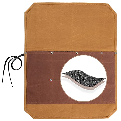 Kaaltisy 4-Loch-Messerpaket für Köche, Schwerer 16oz gewachster Canvas-Messerhalter, Tragbare Messerrolltasche mit speziellem, schnittfestem Stoff | Khaki & Braun | 52cm x 42cm von Kaaltisy