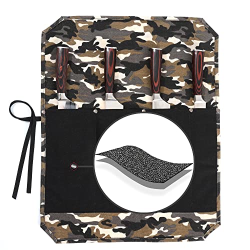 Kaaltisy Messer-Besteck-Rolle | 4 Schlitze Zwei-Farben Spleißen Messertasche mit spezialisierten Anti-Schneiden Stoff, Hard Wearing 16oz gewachstem Canvas Messer Fall - Camouflage und schwarz Kaaltisy Messer-Besteck-Rolle | 4 Schlitze Zwei-Farben Spleißen Messertasche mit spezialisierten Anti-Schneiden Stoff, Hard Wearing 16oz gewachstem Canvas Messer Fall - Camouflage und schwarz von Kaaltisy